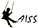Logo dell'AISS: sagoma di un bambino sull'altalena, nero su fondo bianco